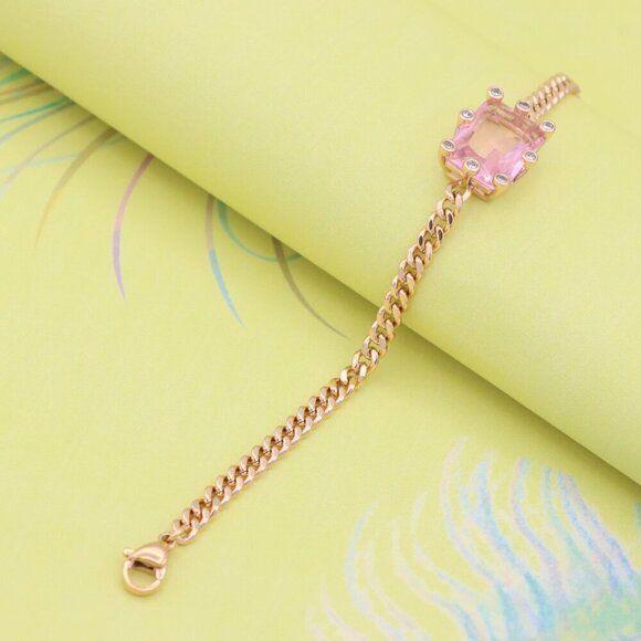 " Elegant Pink Crystal Rose Gold Bracelet with Adjustable Chain, XPBL0796 - Picture 2 of 12